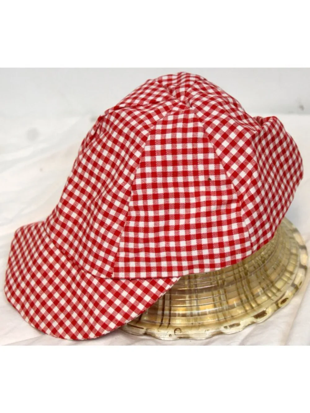 VTG Pete's Partners Jon Jon Romper & Hat Red Boys sz 12m Sailboat Red Gingham